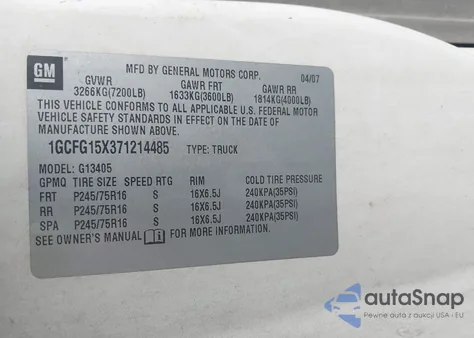 2007 Chevrolet Express Work Van z USA, uszkodzony, nr VIN 1GCFG15X371214485